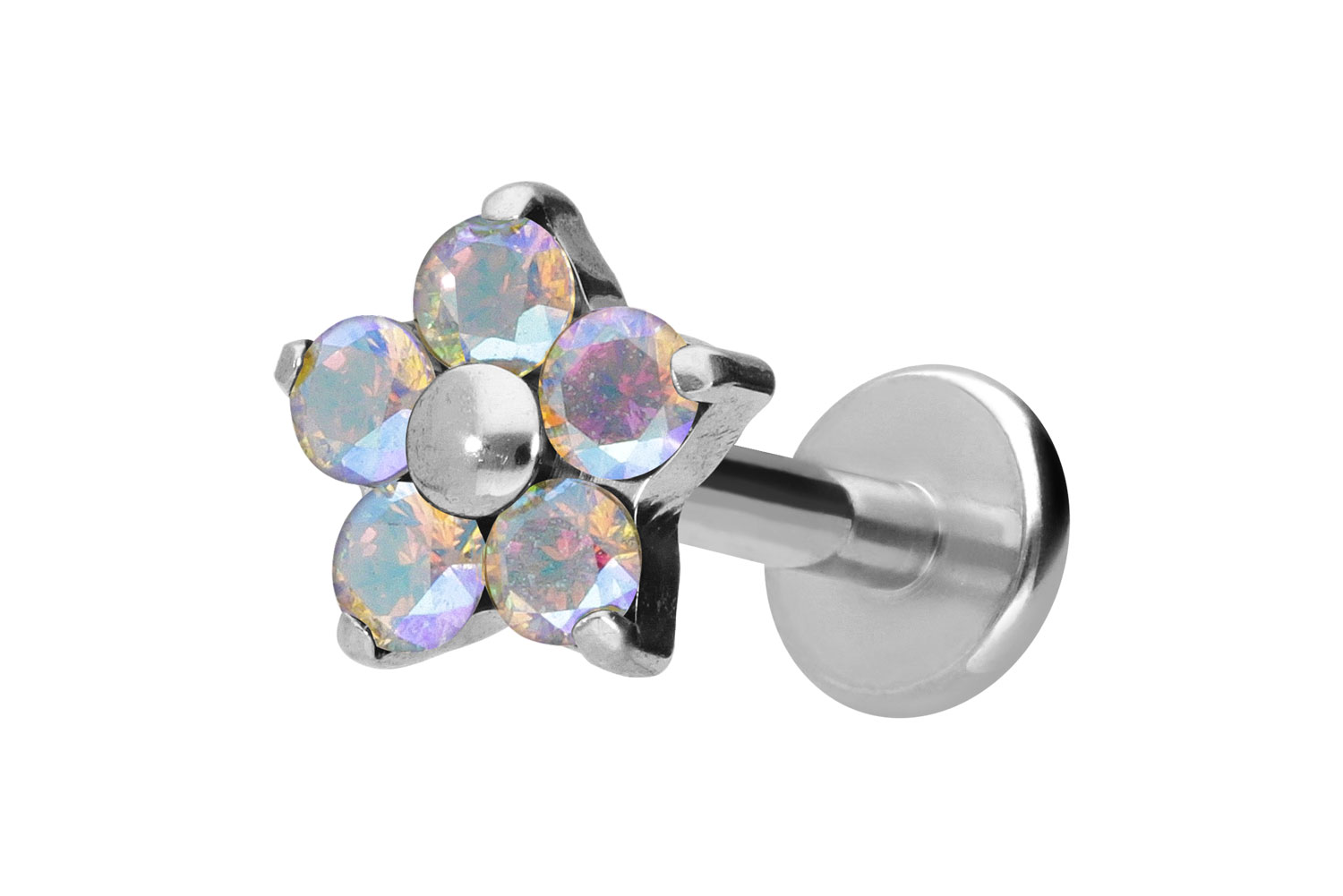 Titan Labret Piercing mit Innengewinde KRISTALLBLUME